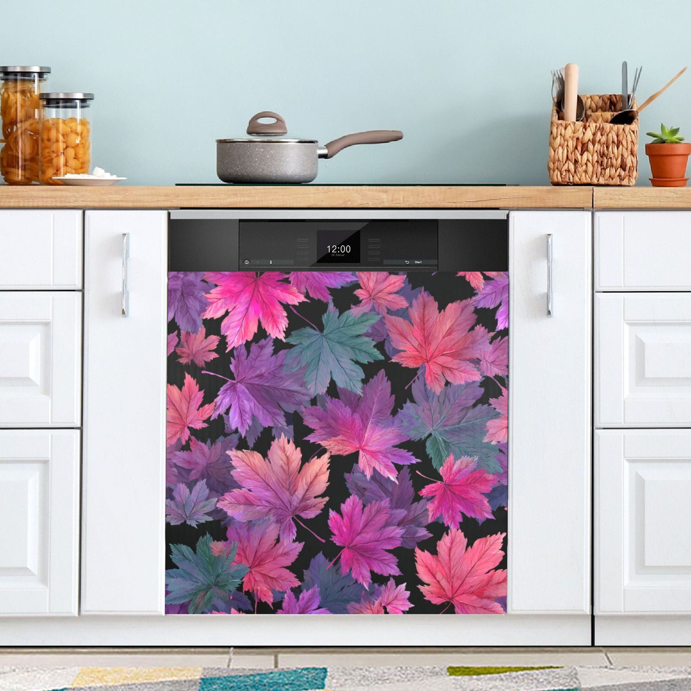 Dishwasher Sticker Magnetic Dishwasher Sticker Magnetic Decorative Sticker Refrigerator Sticker Dishwasher Decorative Stickers Beautiful Pink Maple Leaves