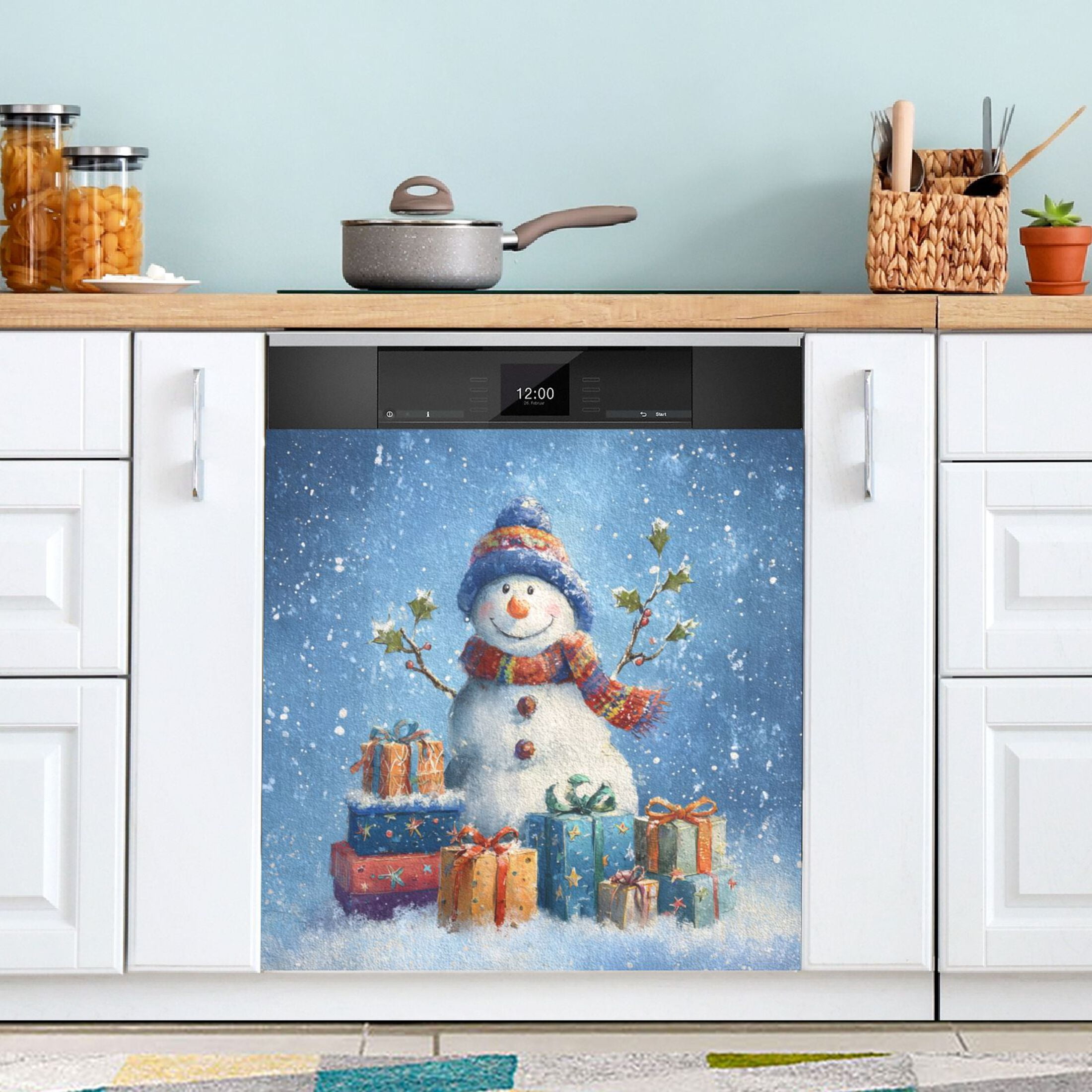 Dishwasher Sticker Magnetic Dishwasher Sticker Magnetic Decorative Sticker Refrigerator Sticker Dishwasher Decorative Stickers Blue Christmas Snowman