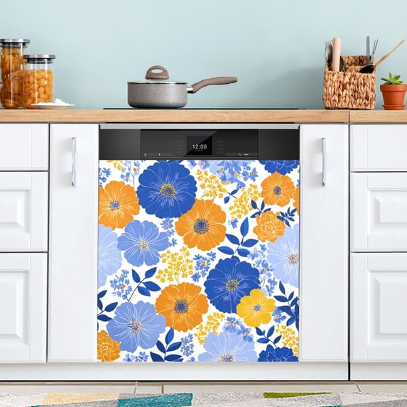 Dishwasher Sticker Magnetic Dishwasher Sticker Magnetic Decorative Sticker Refrigerator Sticker Dishwasher Decorative Stickers Cheerful Flower Pattern Design