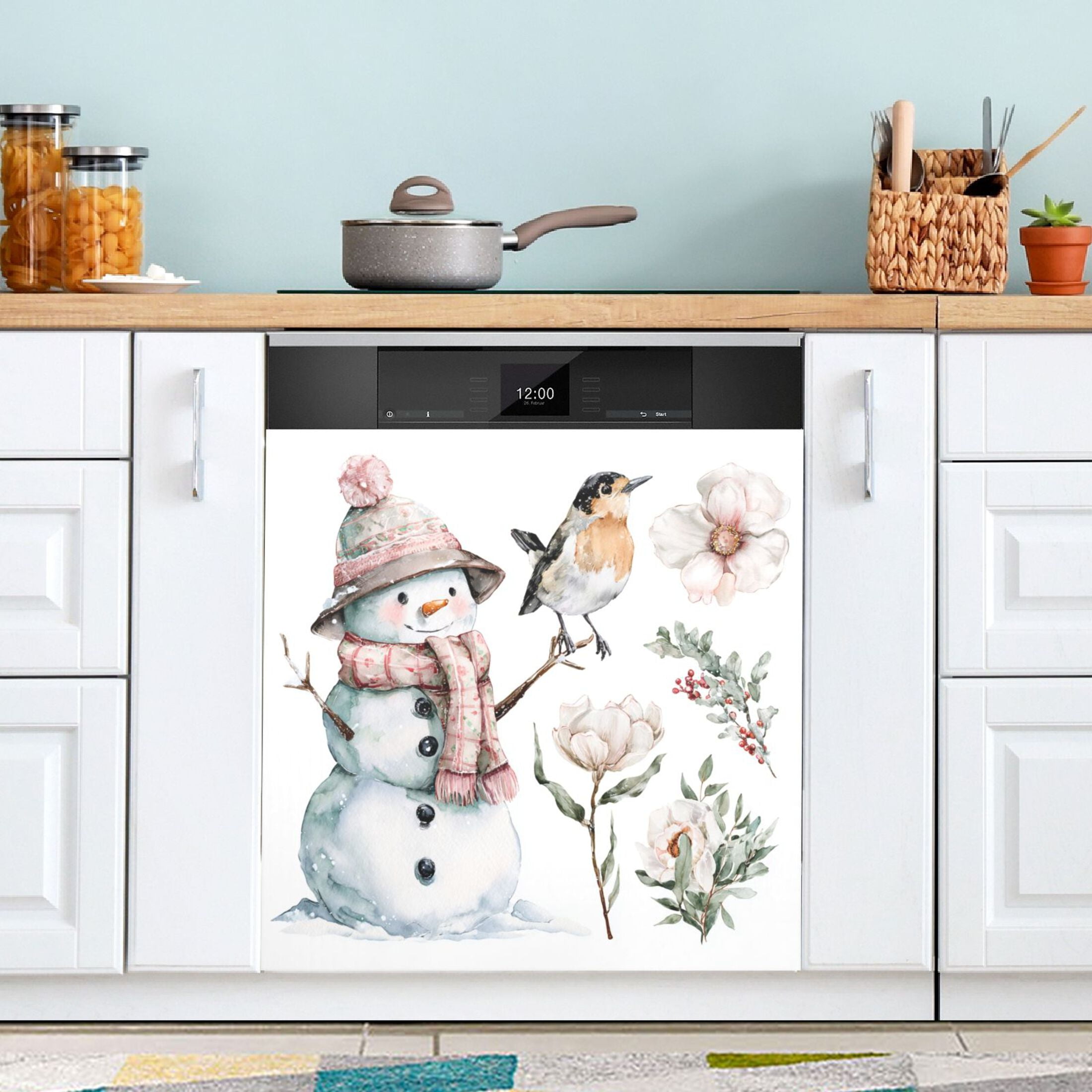 Dishwasher Sticker Magnetic Dishwasher Sticker Magnetic Decorative Sticker Refrigerator Sticker Dishwasher Decorative Stickers Christmas Winter Flowers