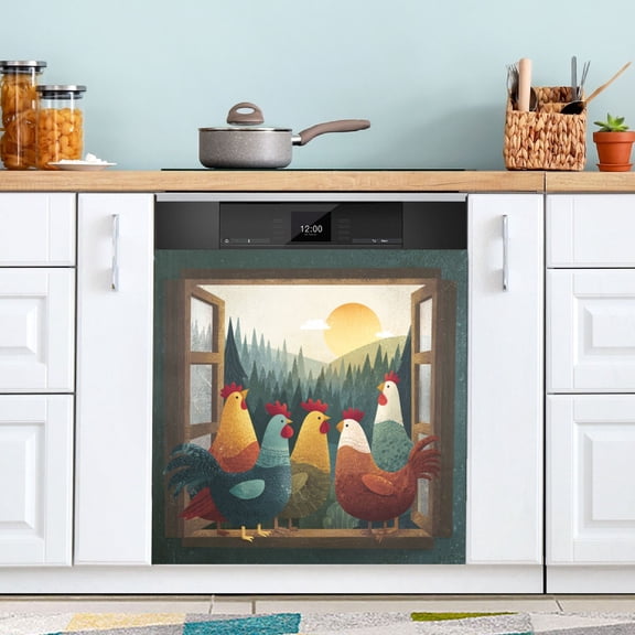 Dishwasher Sticker Magnetic Dishwasher Sticker Magnetic Decorative Sticker Refrigerator Sticker Dishwasher Decorative Stickers Cozy Chicken Window