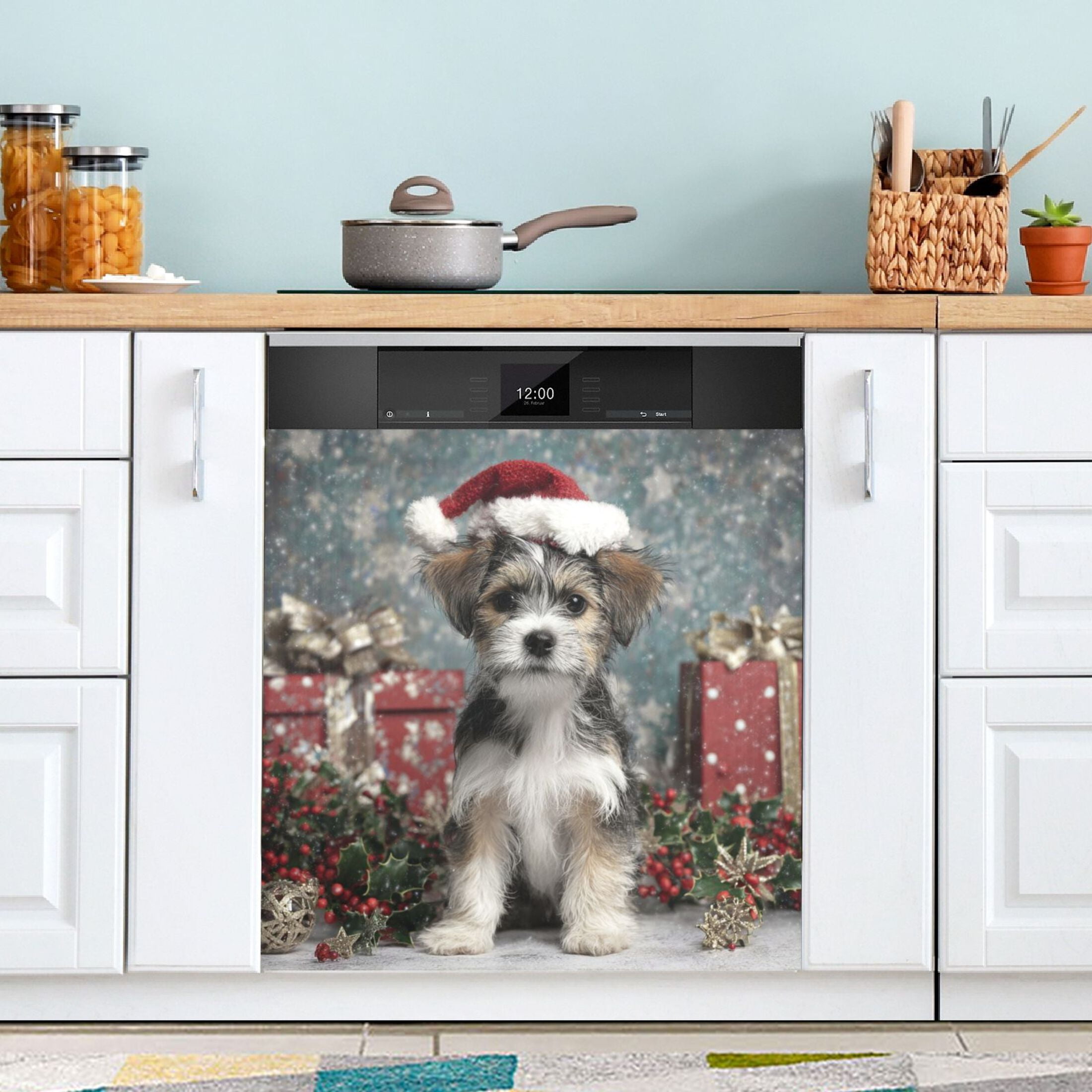 Dishwasher Sticker Magnetic Dishwasher Sticker Magnetic Decorative Sticker Refrigerator Sticker Dishwasher Decorative Stickers Cute Christmas Black Dog