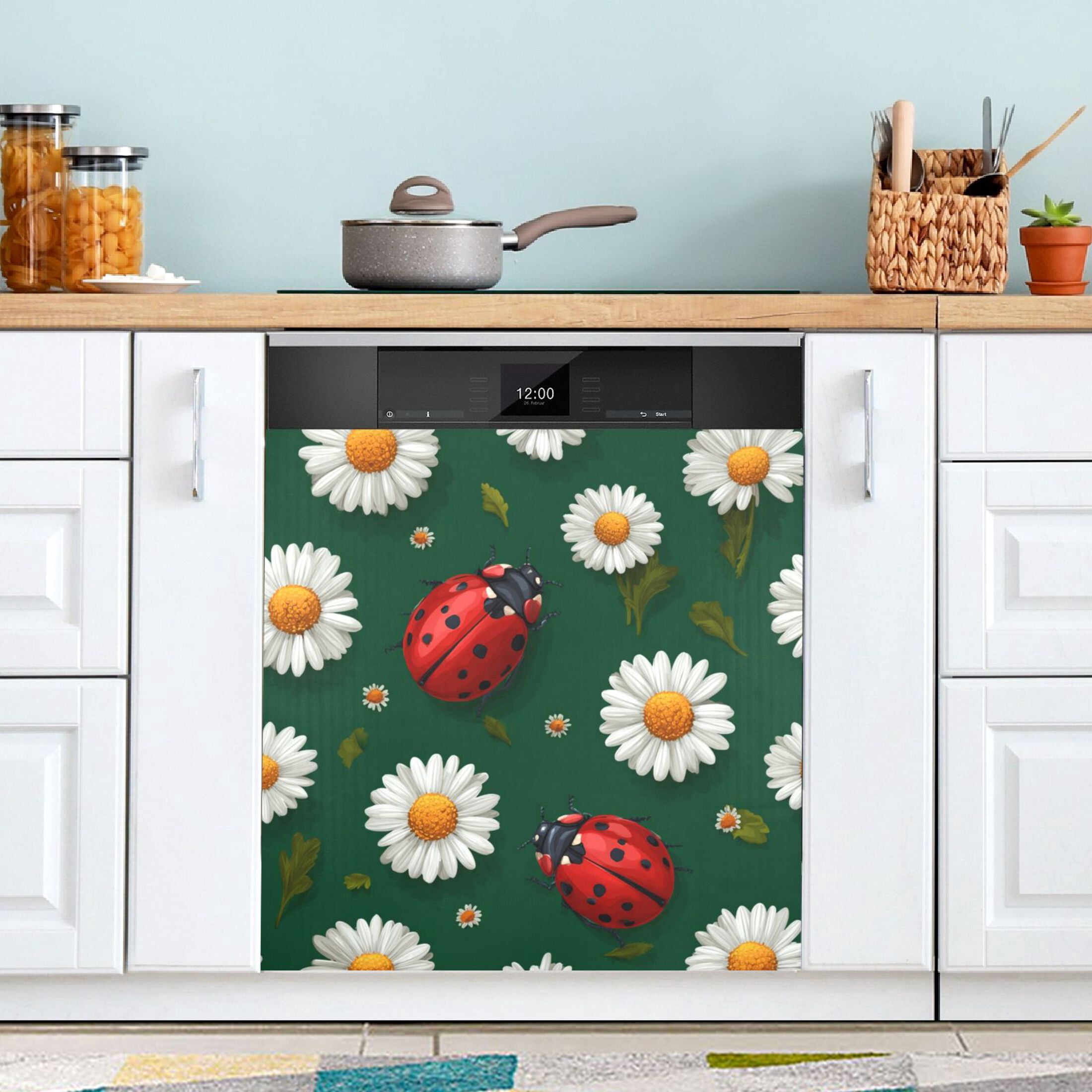 Dishwasher Sticker Magnetic Dishwasher Sticker Magnetic Decorative Sticker Refrigerator Sticker Dishwasher Decorative Stickers Cute Ladybug White Daisy