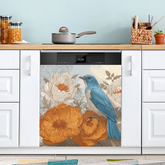 Dishwasher Sticker Magnetic Dishwasher Sticker Magnetic Decorative Sticker Refrigerator Sticker Dishwasher Decorative Stickers Flowers Blue Bird Pattern