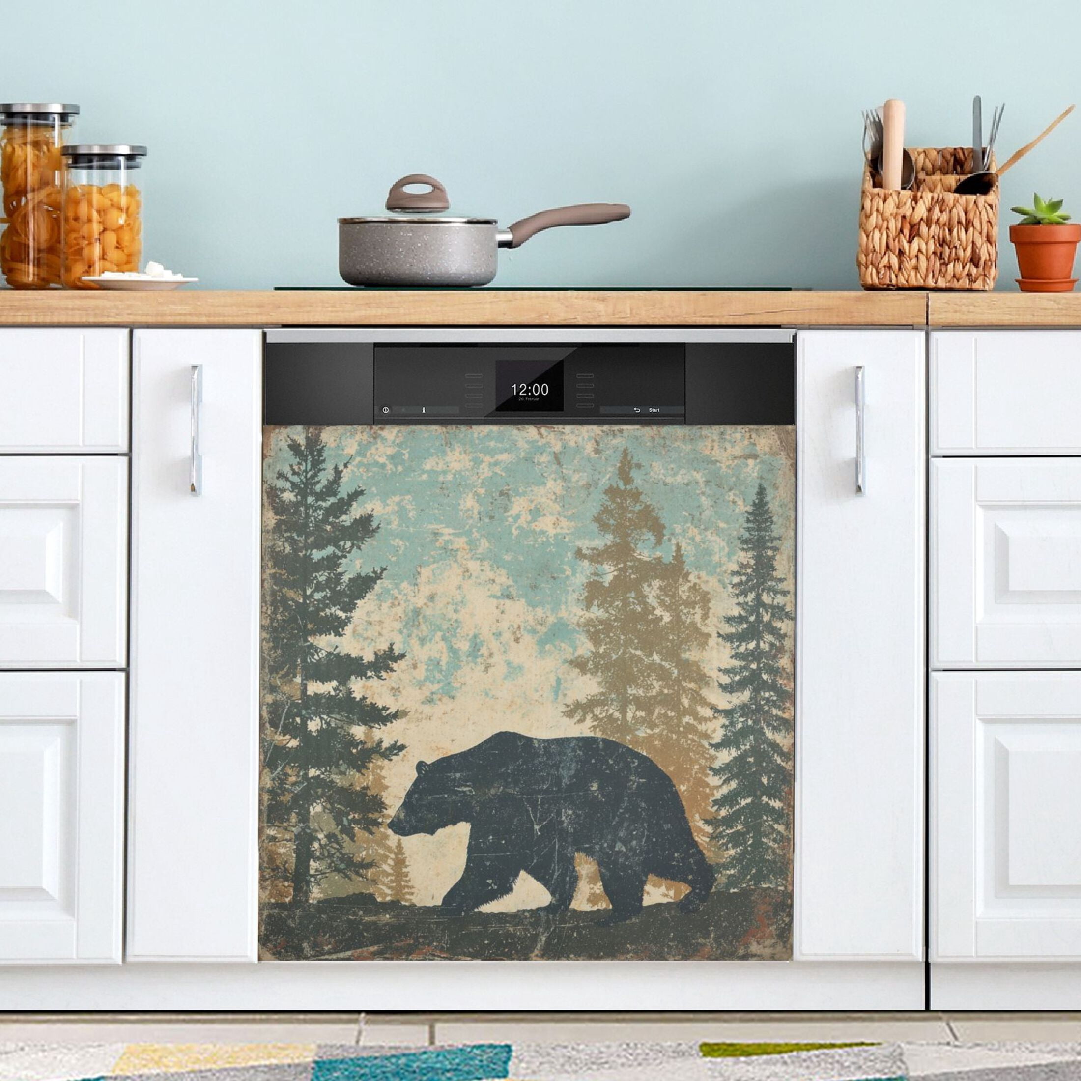 Dishwasher Sticker Magnetic Dishwasher Sticker Magnetic Decorative Sticker Refrigerator Sticker Dishwasher Decorative Stickers Gray Cartoon Bear Pattern