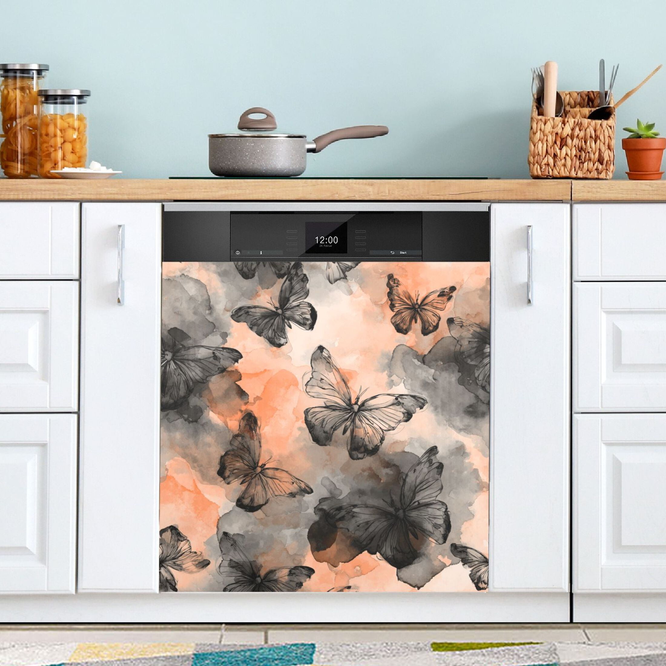 Dishwasher Sticker Magnetic Dishwasher Sticker Magnetic Decorative Sticker Refrigerator Sticker Dishwasher Decorative Stickers Grey Butterfly
