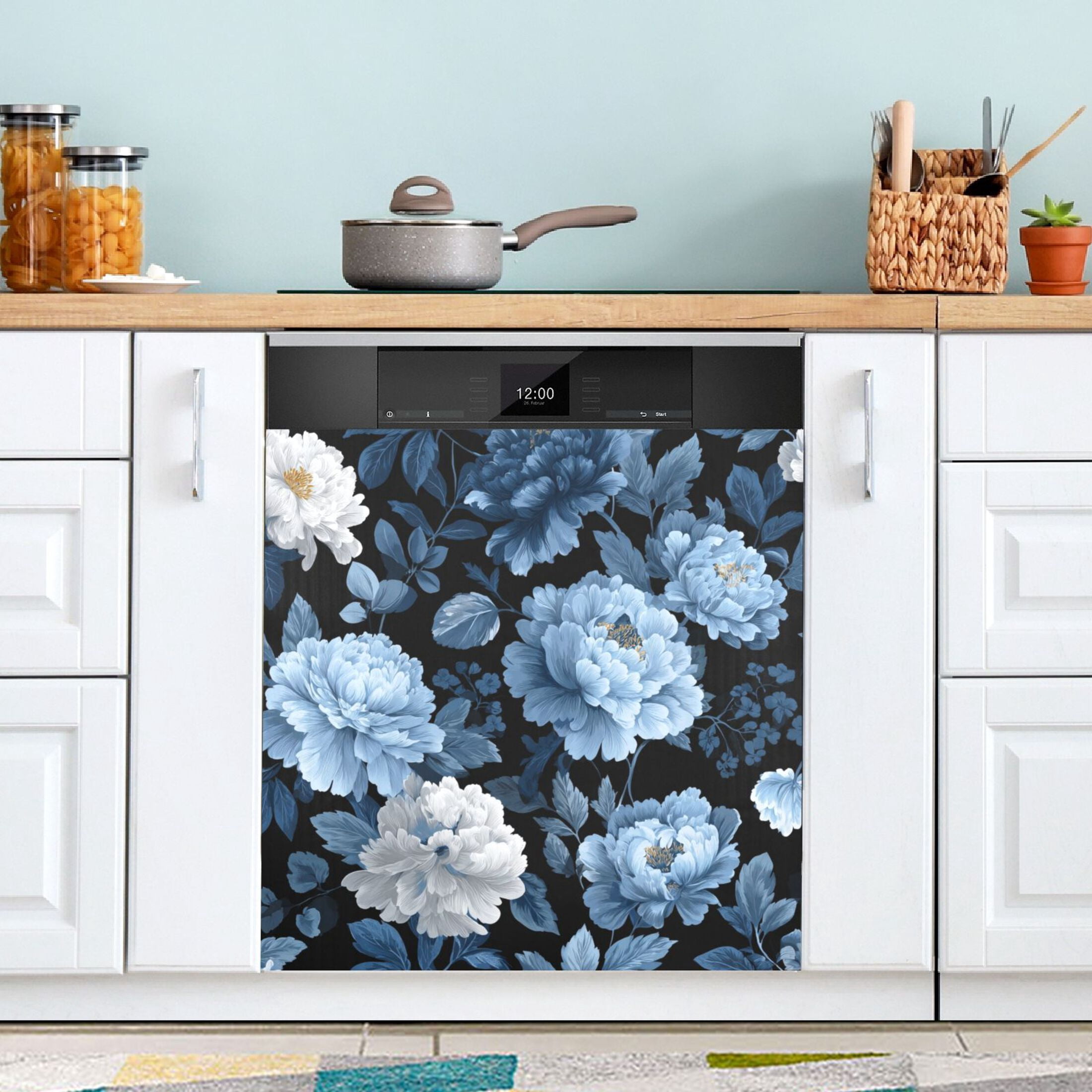 Dishwasher Sticker Magnetic Dishwasher Sticker Magnetic Decorative Sticker Refrigerator Sticker Dishwasher Decorative Stickers Lovely Blue Flowers