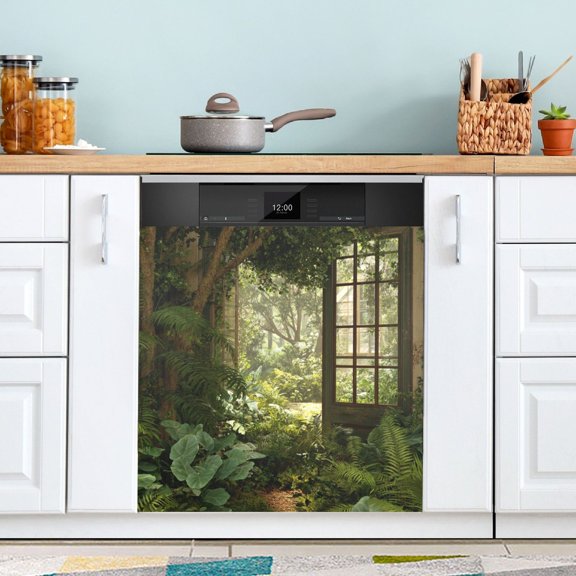 Dishwasher Sticker Magnetic Dishwasher Sticker Magnetic Decorative Sticker Refrigerator Sticker Dishwasher Decorative Stickers Lush Green Garden Window