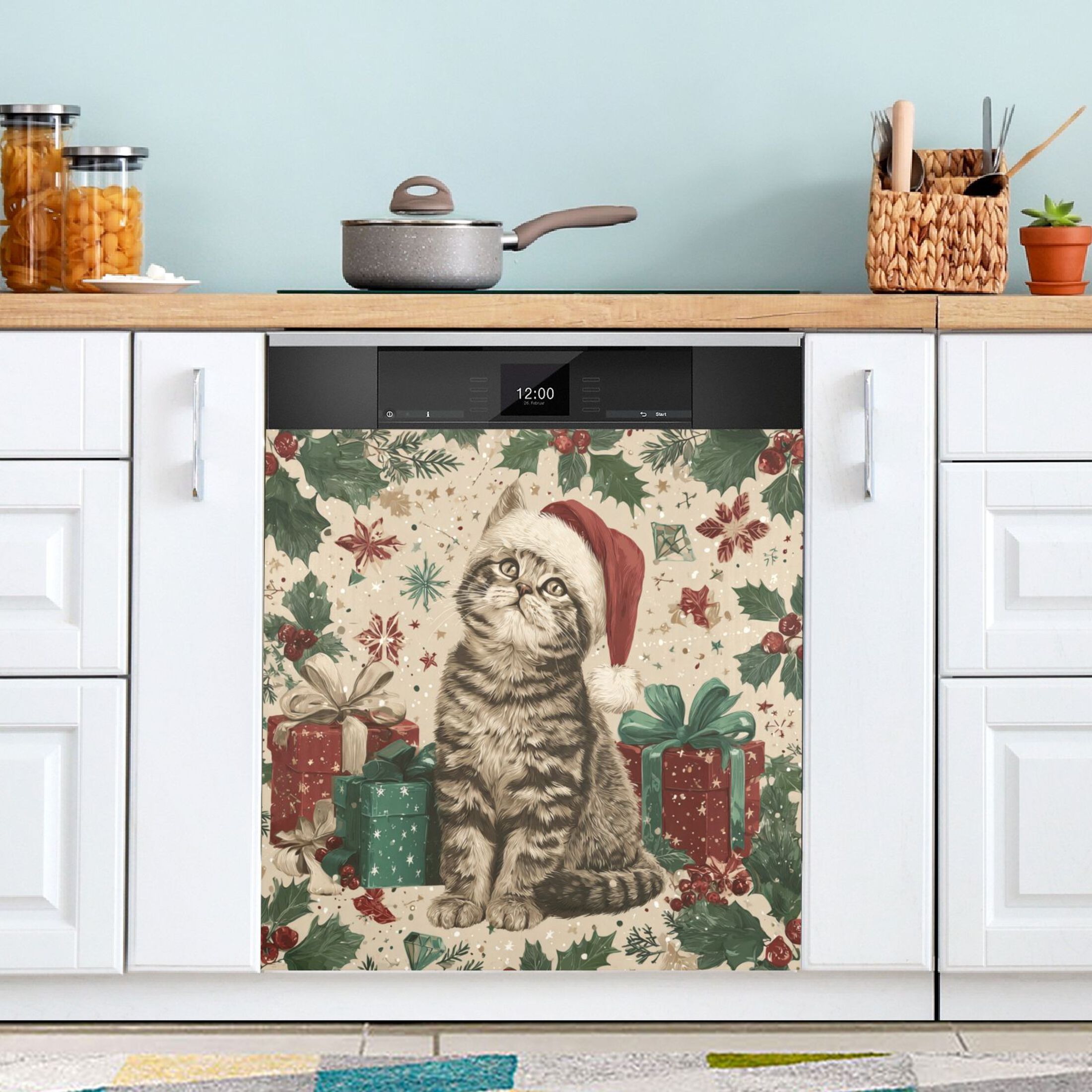 Dishwasher Sticker Magnetic Dishwasher Sticker Magnetic Decorative Sticker Refrigerator Sticker Dishwasher Decorative Stickers Magical Christmas Black Cat