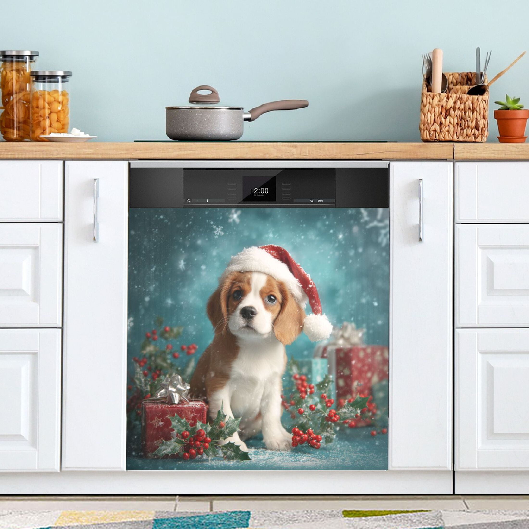 Dishwasher Sticker Magnetic Dishwasher Sticker Magnetic Decorative Sticker Refrigerator Sticker Dishwasher Decorative Stickers Magical Christmas Black Dog