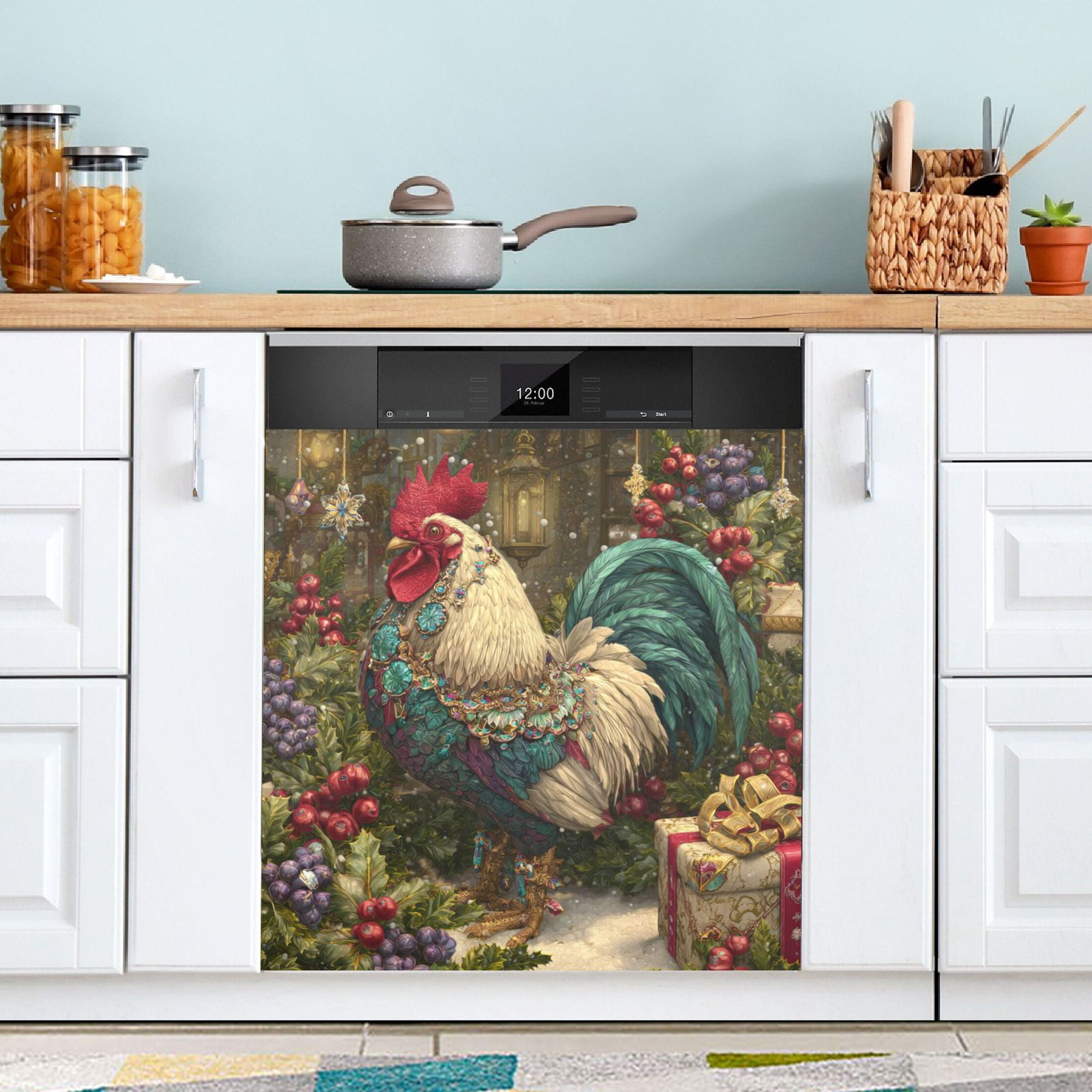 Dishwasher Sticker Magnetic Dishwasher Sticker Magnetic Decorative Sticker Refrigerator Sticker Dishwasher Decorative Stickers Magical Christmas Rooster