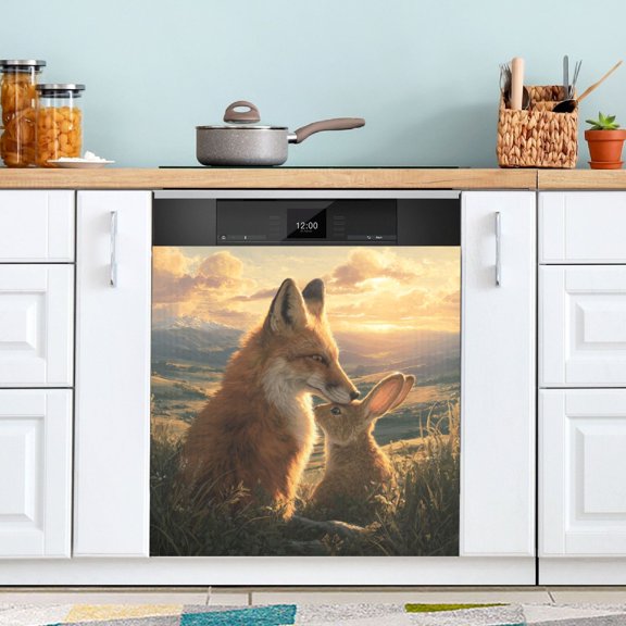 Dishwasher Sticker Magnetic Dishwasher Sticker Magnetic Decorative Sticker Refrigerator Sticker Dishwasher Decorative Stickers Red Fox Embracing