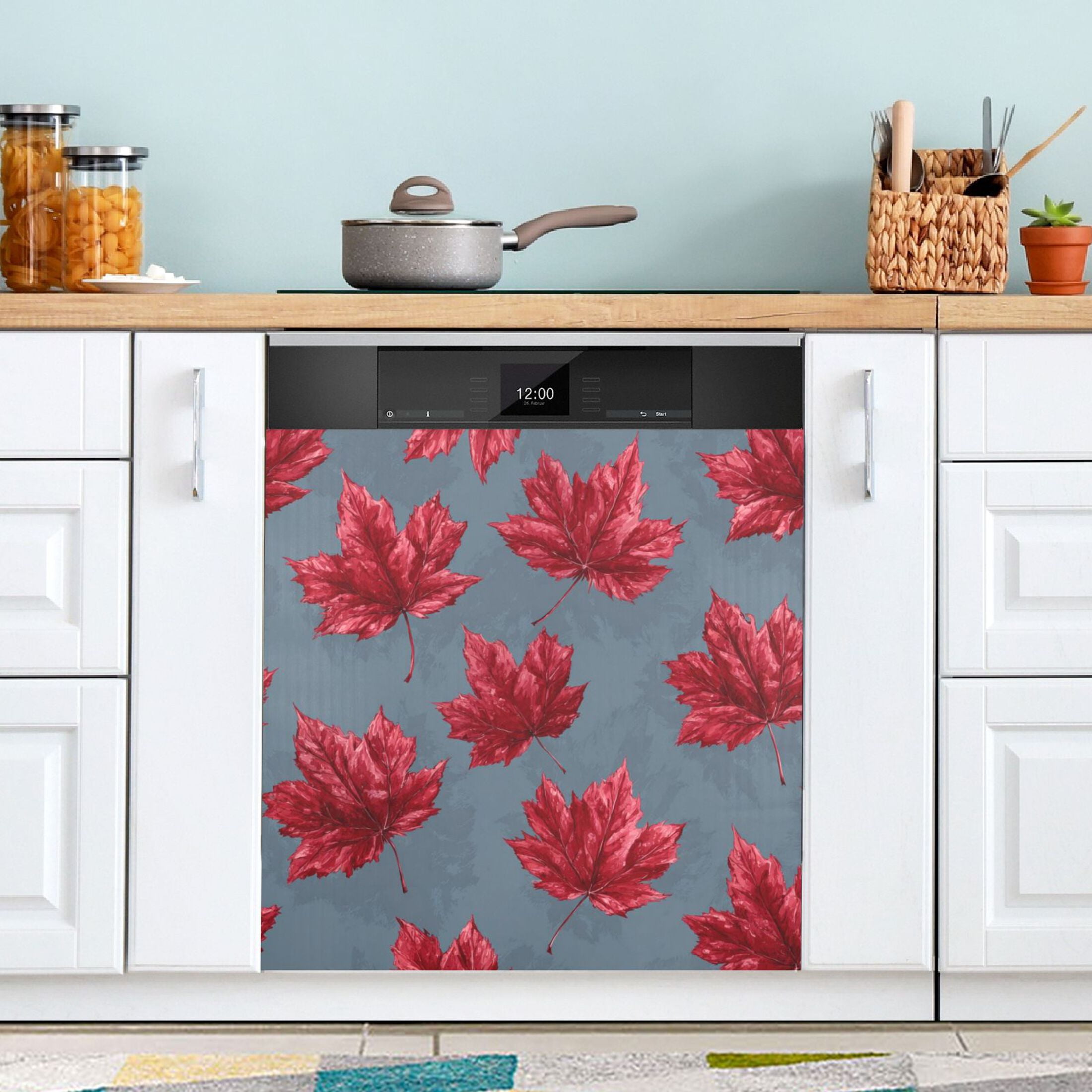 Dishwasher Sticker Magnetic Dishwasher Sticker Magnetic Decorative Sticker Refrigerator Sticker Dishwasher Decorative Stickers Red Maple Leaf Cute
