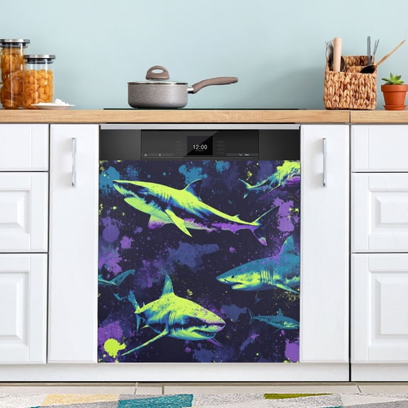 Dishwasher Sticker Magnetic Dishwasher Sticker Magnetic Decorative Sticker Refrigerator Sticker Dishwasher Decorative Stickers Rock N Roll Shark Art