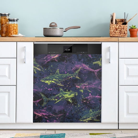 Dishwasher Sticker Magnetic Dishwasher Sticker Magnetic Decorative Sticker Refrigerator Sticker Dishwasher Decorative Stickers Rock Roll Shark Pattern