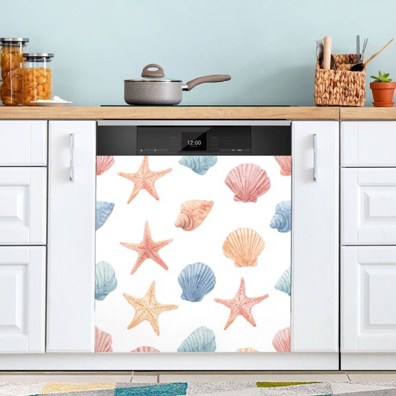Dishwasher Sticker Magnetic Dishwasher Sticker Magnetic Decorative Sticker Refrigerator Sticker Dishwasher Decorative Stickers Seamless Shell Flower Art