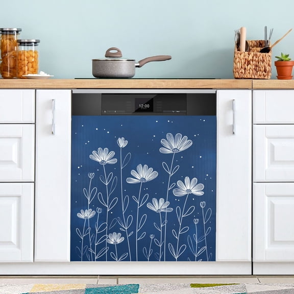 Dishwasher Sticker Magnetic Dishwasher Sticker Magnetic Decorative Sticker Refrigerator Sticker Dishwasher Decorative Stickers Simple White Outline Daisies
