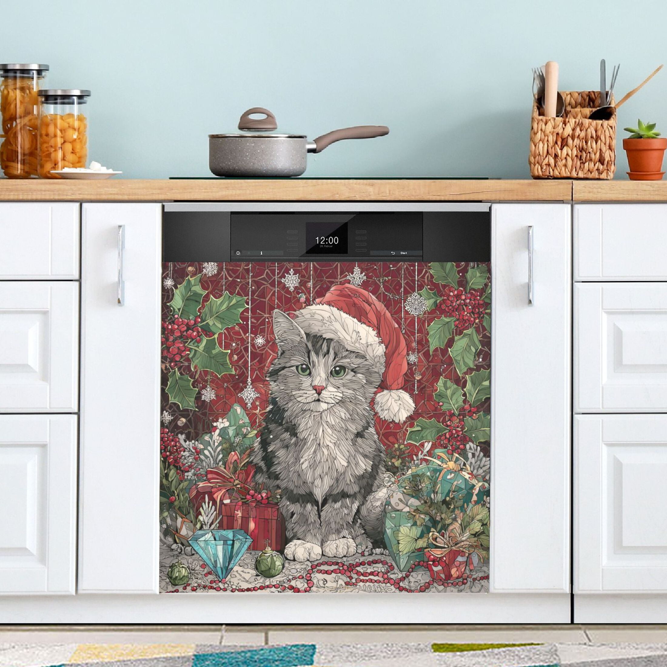 Dishwasher Sticker Magnetic Dishwasher Sticker Magnetic Decorative Sticker Refrigerator Sticker Dishwasher Decorative Stickers Warm Christmas Black Cat
