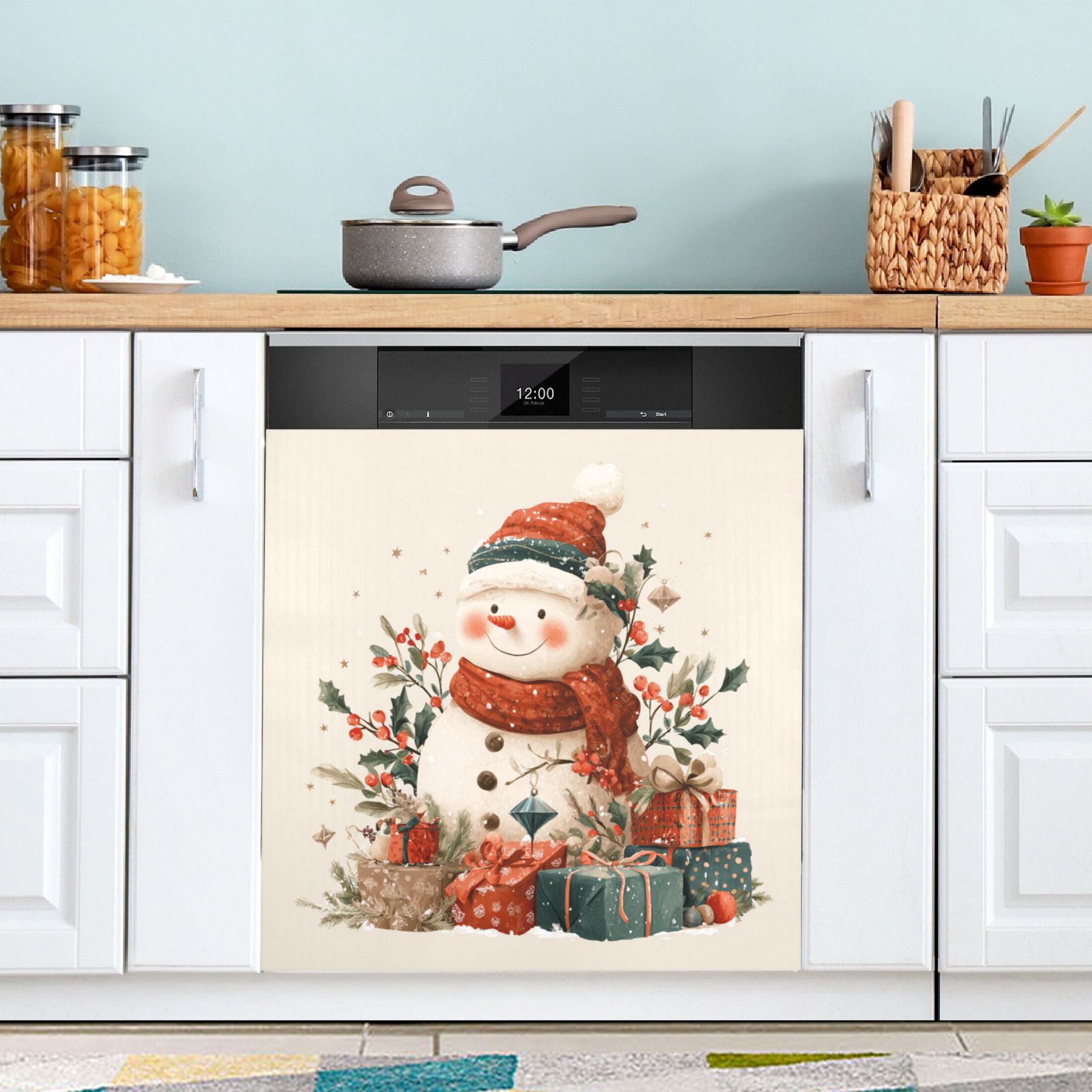 Dishwasher Sticker Magnetic Dishwasher Sticker Magnetic Decorative Sticker Refrigerator Sticker Dishwasher Decorative Stickers Warm Christmas Snow Man