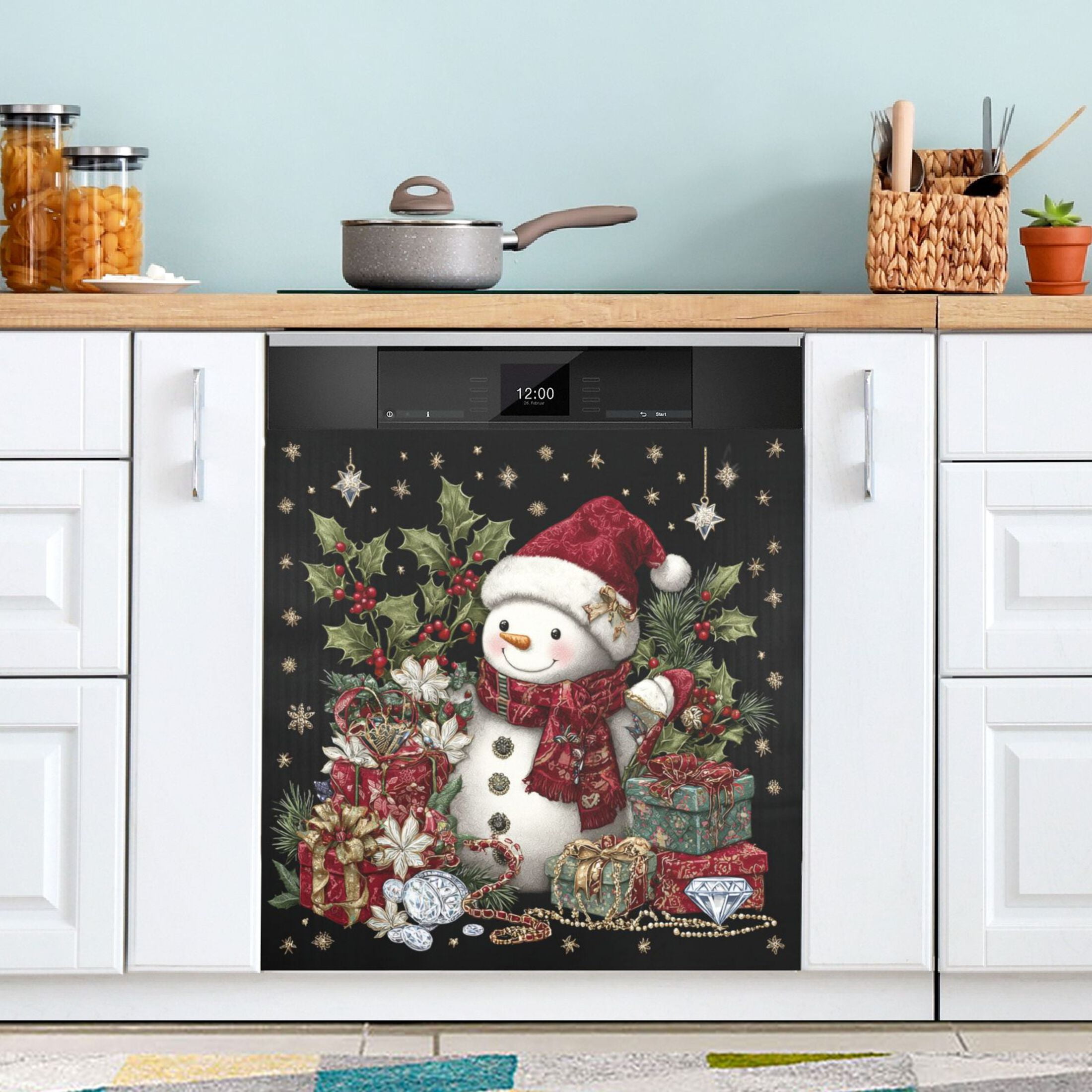 Dishwasher Sticker Magnetic Dishwasher Sticker Magnetic Decorative Sticker Refrigerator Sticker Dishwasher Decorative Stickers Warm Cute Christmas Snowman
