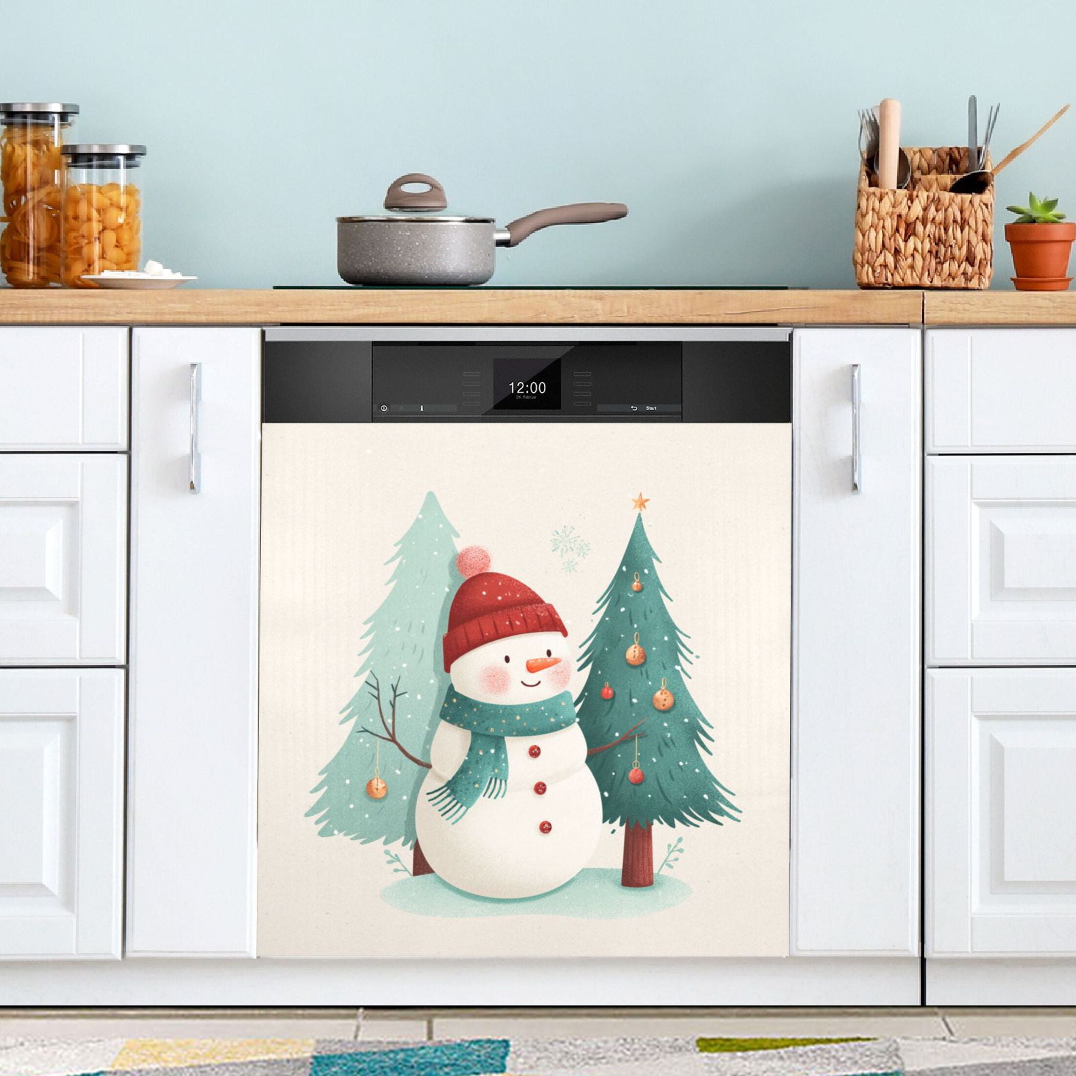 Dishwasher Sticker Magnetic Dishwasher Sticker Magnetic Decorative Sticker Refrigerator Sticker Dishwasher Decorative Stickers Watercolor Christmas Snowman