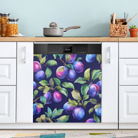 Dishwasher Sticker Magnetic Dishwasher Sticker Magnetic Decorative Sticker Refrigerator Sticker Dishwasher Decorative Stickers Watercolor Seamless Plums