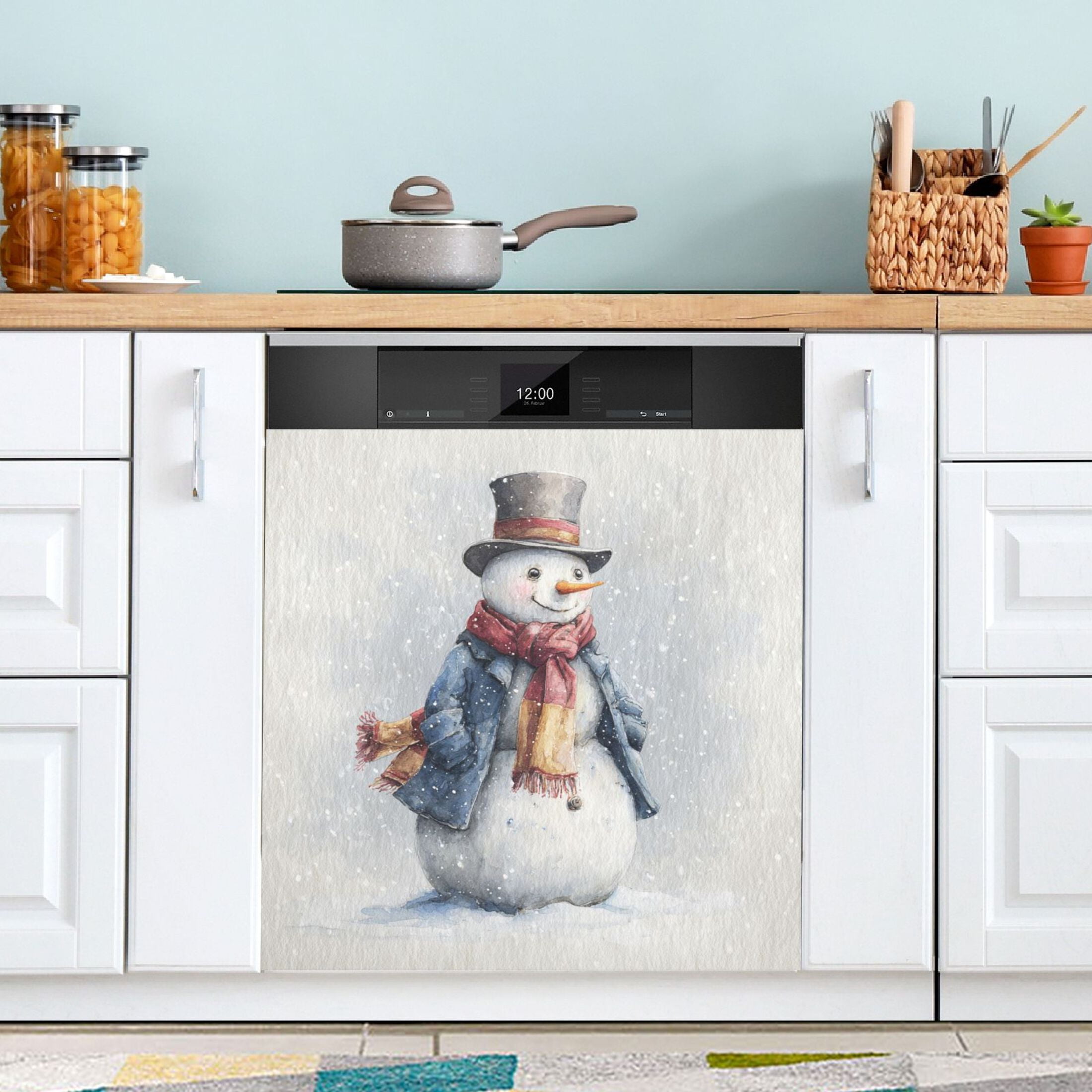 Dishwasher Sticker Magnetic Dishwasher Sticker Magnetic Decorative Sticker Refrigerator Sticker Dishwasher Decorative Stickers Watercolor Snowman
