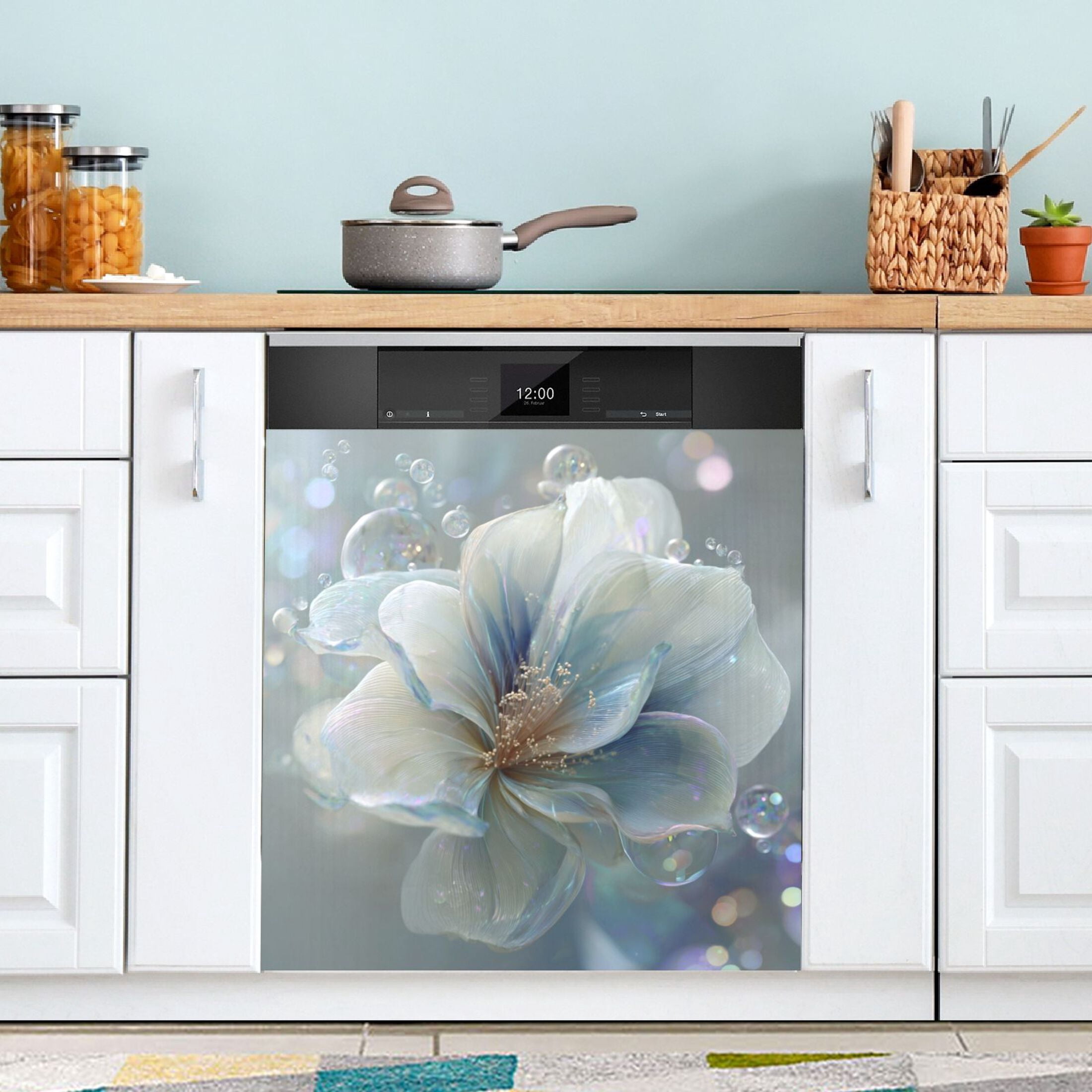 Dishwasher Sticker Magnetic Dishwasher Sticker Magnetic Decorative Sticker Refrigerator Sticker Dishwasher Decorative Stickers White Flower Petals