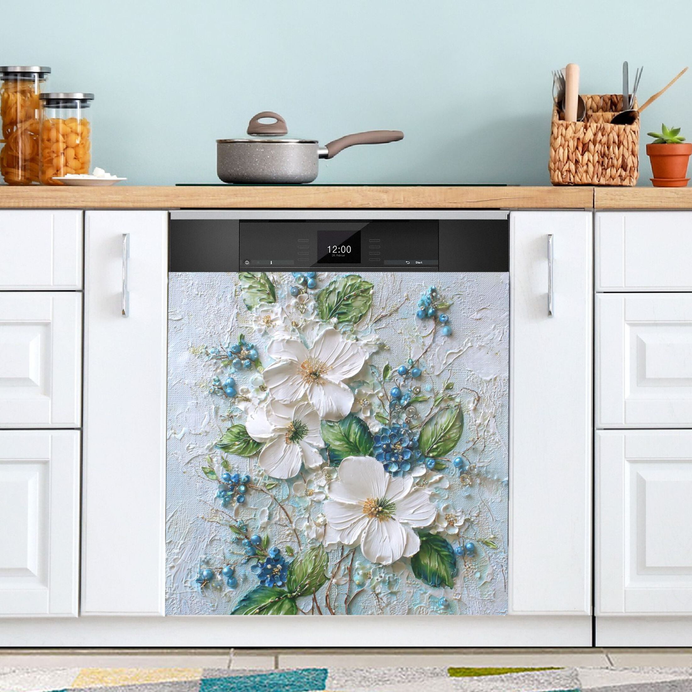 Dishwasher Sticker Magnetic Dishwasher Sticker Magnetic Decorative Sticker Refrigerator Sticker Dishwasher Decorative Stickers White Flowers