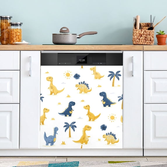 Dishwasher Sticker Magnetic Dishwasher Sticker Magnetic Decorative Sticker Refrigerator Sticker Dishwasher Decorative Stickers Yellow Dinosaur Seamless