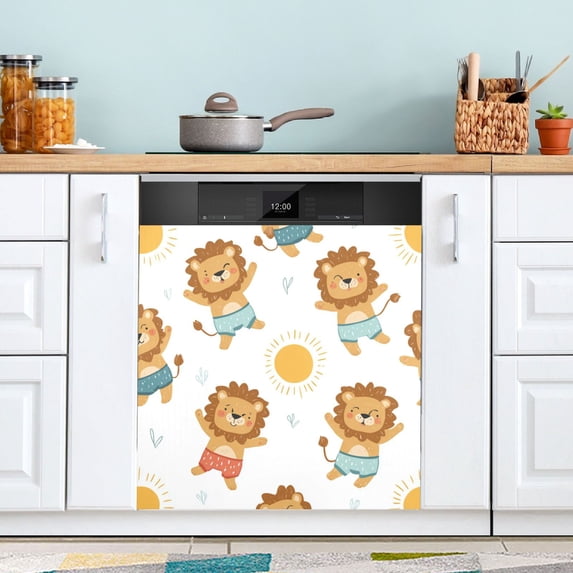 Dishwasher Sticker Magnetic Dishwasher Sticker Magnetic Decorative Sticker Refrigerator Sticker Dishwasher Decorative Stickers Yellow Lion Seamless