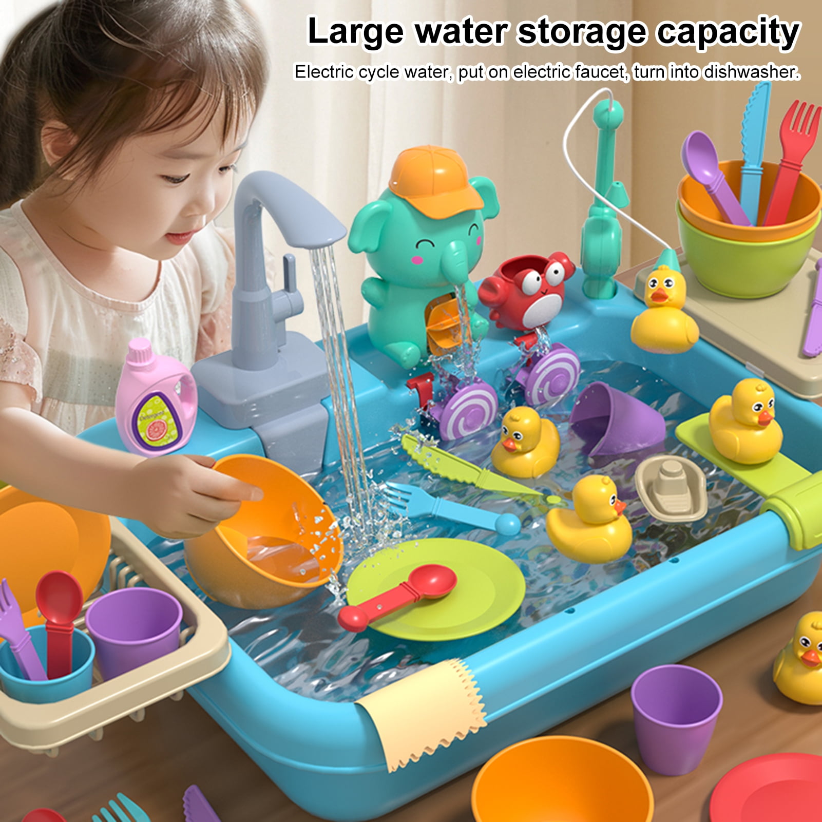Dishwasher Toys for Kids & Toddlers - Kitchen Sink Toy Set Featuring Water Slide Track, Magnetic Fishing Game, & Floating Toys for Immersive Pretend Play Experiences
