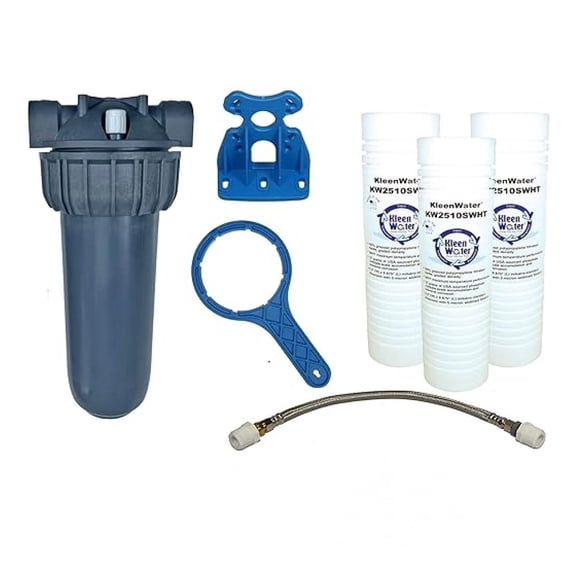 Dishwasher Water Filter, KW2510HW Under Sink Filtration System, Polyphosphate Filters for Hard Water and Cloudy Film Residue on Dishes and Glasses