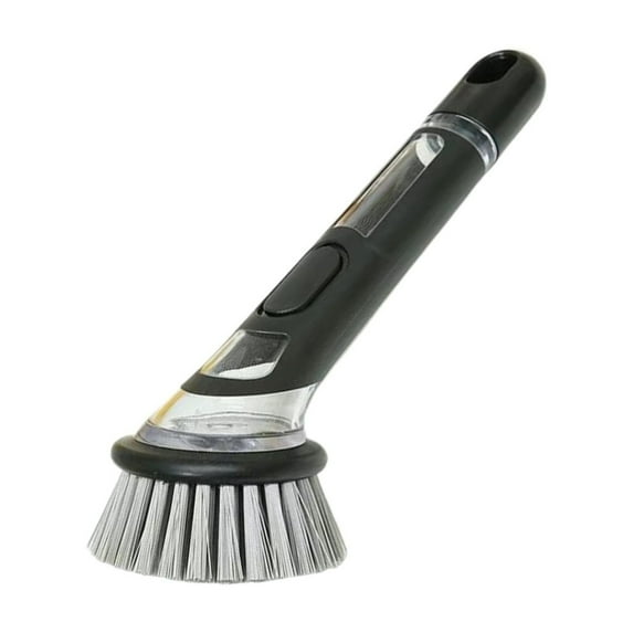 Dishwashing Brush with Soap Dispenser, Gray Brush Head 1Pc, Long Handle Dishwashing Brush with Replaceable Heads Kitchen Dish Scrub Brush Soap Dispensing Dish Brush Kitchen Brush for Pot Pan Cleaning