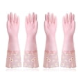 thumbnail image 1 of Dishwashing Cleaning Gloves 2 pairs - Reusable Rubber Gloves Non-slip Laundry Kitchen Gardening Household GlovesPink, 1 of 5