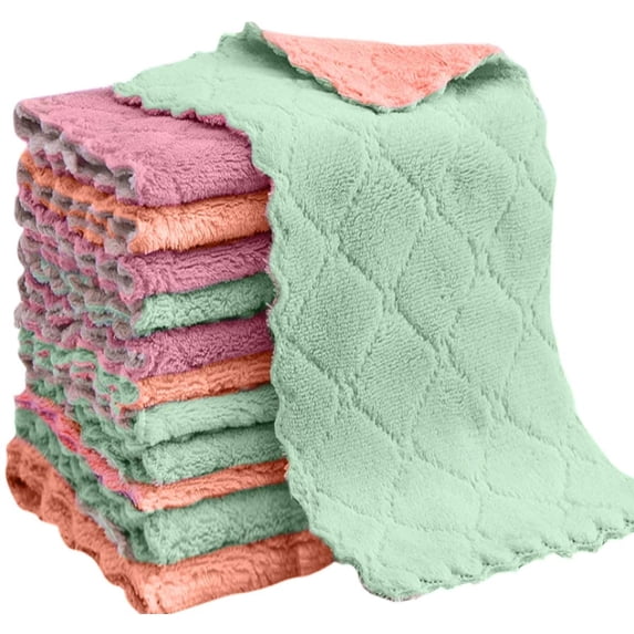 Dishwashing Cloth Double-sided Coral Fleece Rag Kitchen Clean Non-stick Oil Lazy Dish Towel Pineapple Lattice Dishcloth Random