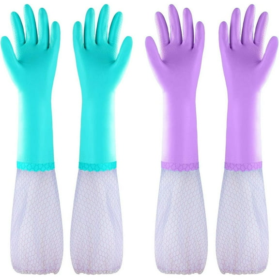 Dishwashing Gloves Cotton Lining Reusable Clean Gloves for Kitchen 2 Pairs