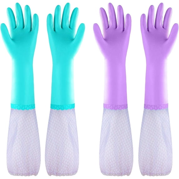 Dishwashing Gloves Cotton Lining Reusable Clean Gloves for Kitchen 2 Pairs