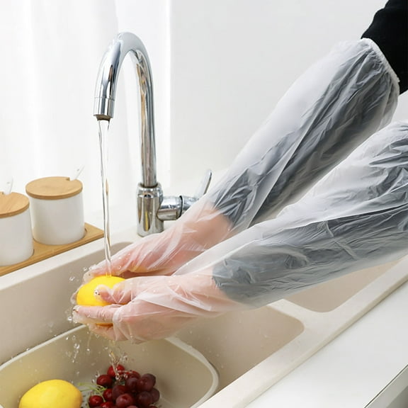 Dishwashing Gloves Disposable | Extra Long Waterproof Oil Resistant Durable Household Cleaning Gloves for Kitchen & Laundry | Multipurpose Protective Barrier | One Pair