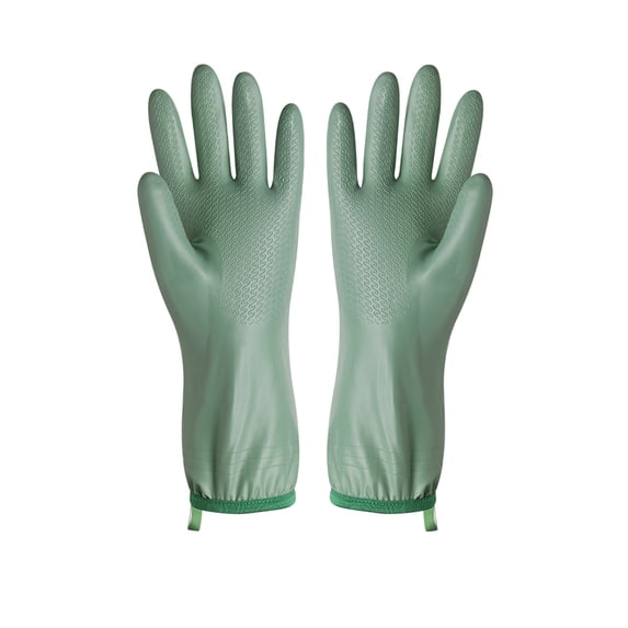 Dishwashing Gloves with Fleece Lining, Waterproof Rubber Cleaning Gloves with Non-Slip Grip, Thick Reusable Kitchen Gloves with Long Cuff for Household Cleaning Laundry and Gardening