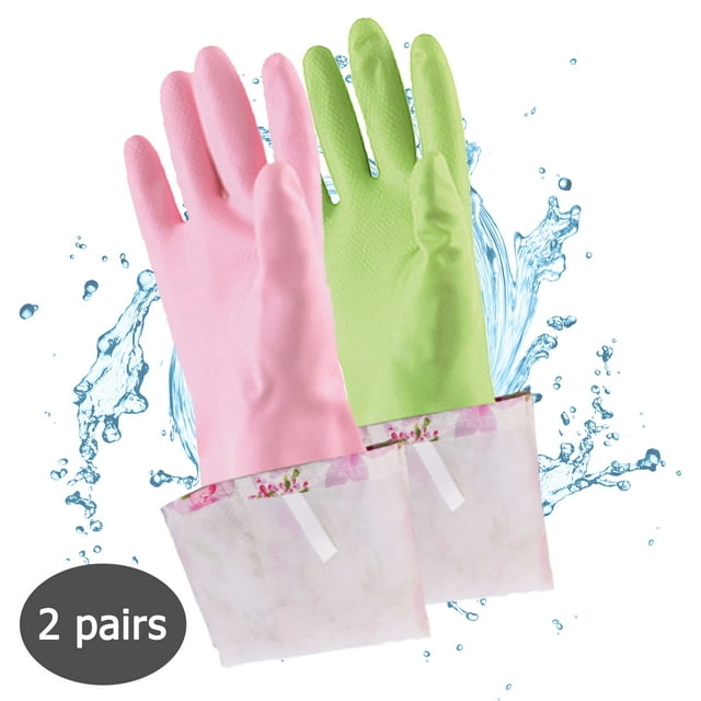 Dishwashing Gloves, Household Kitchen Rubber Cleaning Gloves 2 Pair