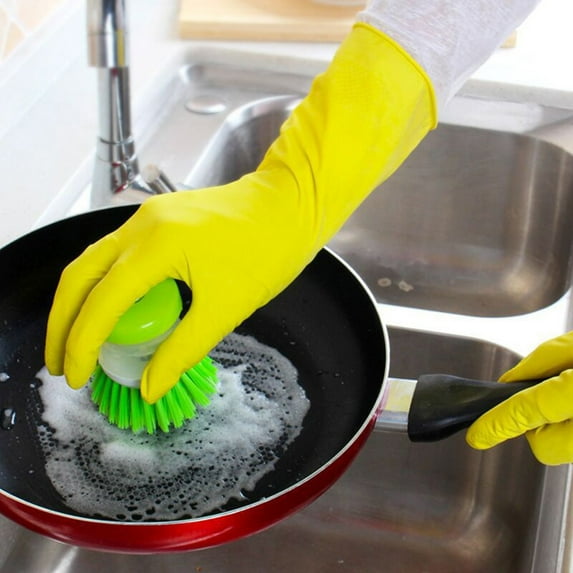 Reusable Household Gloves, Rubber Dishwashing gloves, Extra Thickness, Long Sleeves, Kitchen Cleaning, Working, Painting, Gardening, Pet Care (Yellow)