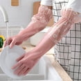 thumbnail image 1 of Dishwashing Gloves Rubber Waterproof Household | Long Kitchen Laundry Cleaning Gloves | Elegant Pleated Wrist Design | 1 Piece | White Blue Pink | 42x17x3cm Durable Comfortable, 1 of 6