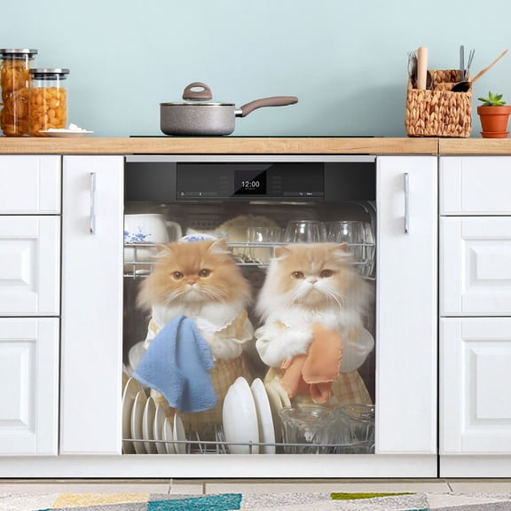 The Dishwashing Kitten Dishwasher Magnet Cover Reuseable Refrigerator Magnet Cover Decal Kitchen Fridge Microwave Stickers Hoilday Party Decor 23 x 26 inch