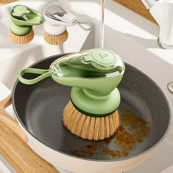 Dishwashing Pot Brush with Soap Dispenser, Sisal Bristle Kitchen Scrub Brush with Long Handle, No-Drip, No-Dirty-Hands Design for Pots, Pans, Dishes and Deep Cleaning