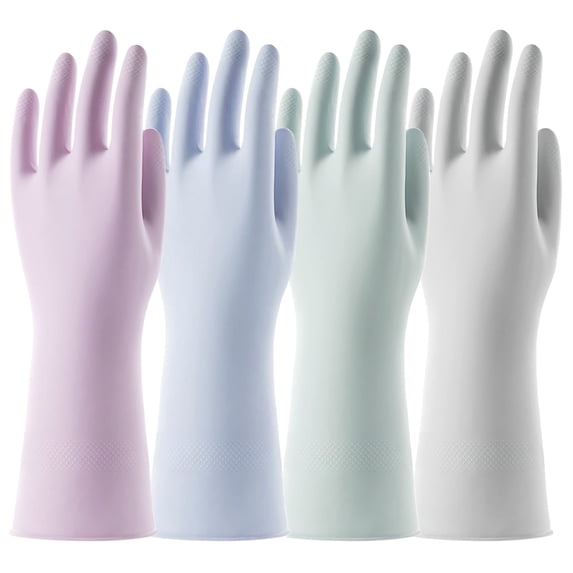 Dishwashing Rubber Gloves for Cleaning 4 Pairs Reusable Kitchen Glove for Washing Dishes Household Bathroom Gloves Non-Slip Long Lasting Colorful S