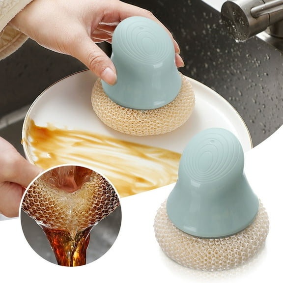 Dishwashing Sponge Ball with Handle Non-Scratch Cleaning Tool for Pots Pans Plates Kitchen Multifunctional Scrubber