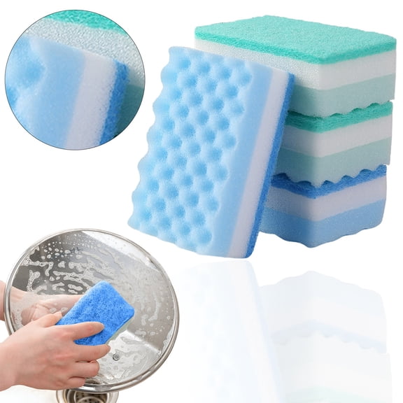 Dishwashing Sponge,Multi-Functional Sponges,Non-Scratch Scrub Sponges Household Kitchen Cleaning Sponges Durable Scouring Pads,4.33"×2.76"×1.57",4PCS (Blue- Square-shaped)