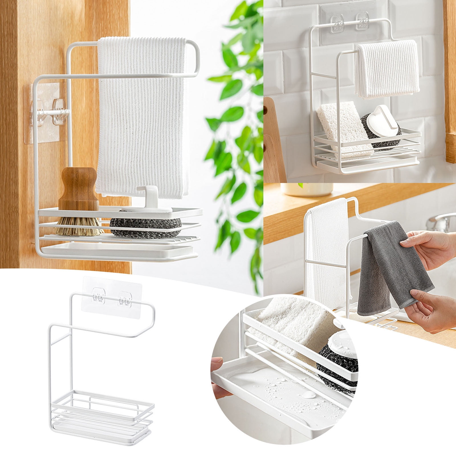 Dishwashing Sponge Rag Draining Storage Rack Kitchen Wall Mounted Multi ...