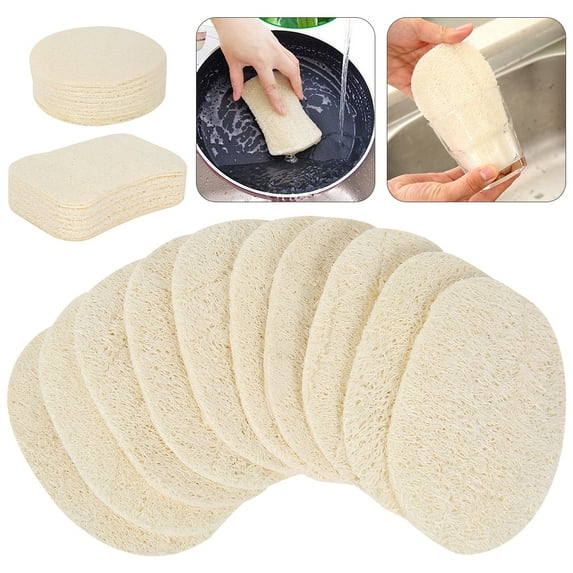 Dishwashing Sponges Scrub Scourer Natural Loofah Plant Washing Up Sponges Biodegradable and Zero Waste Dish Bowl Pad Non-Scratch Cleaning Products for Kitchen Home
